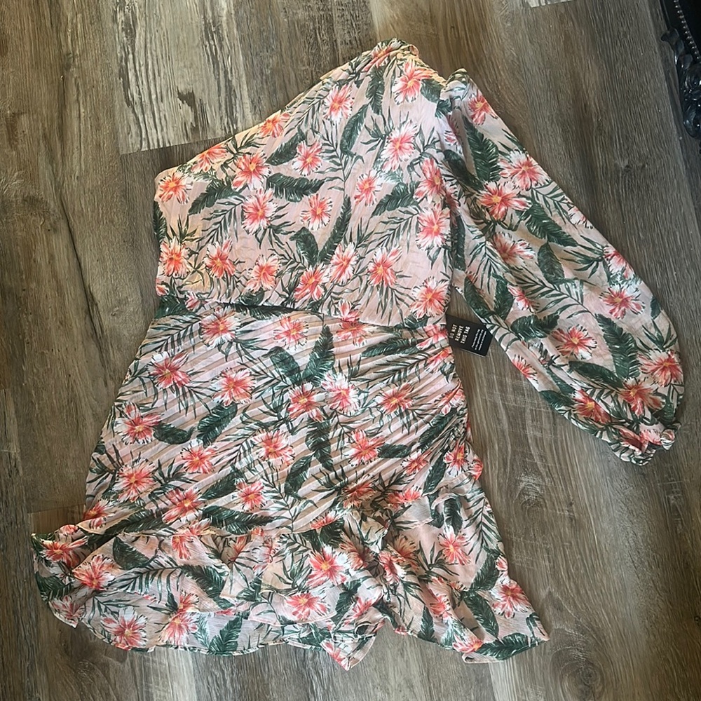 Tropical Floral One-Shoulder Dress
